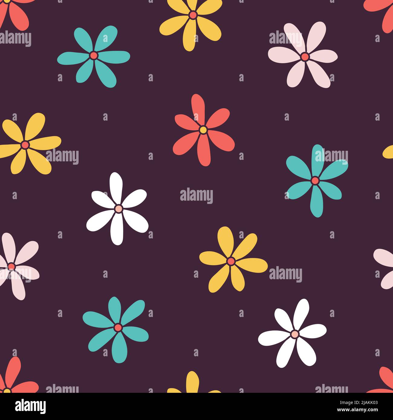 Retro 70s 60s Hippie Groovy Floral naive Daisy vector seamless pattern ...