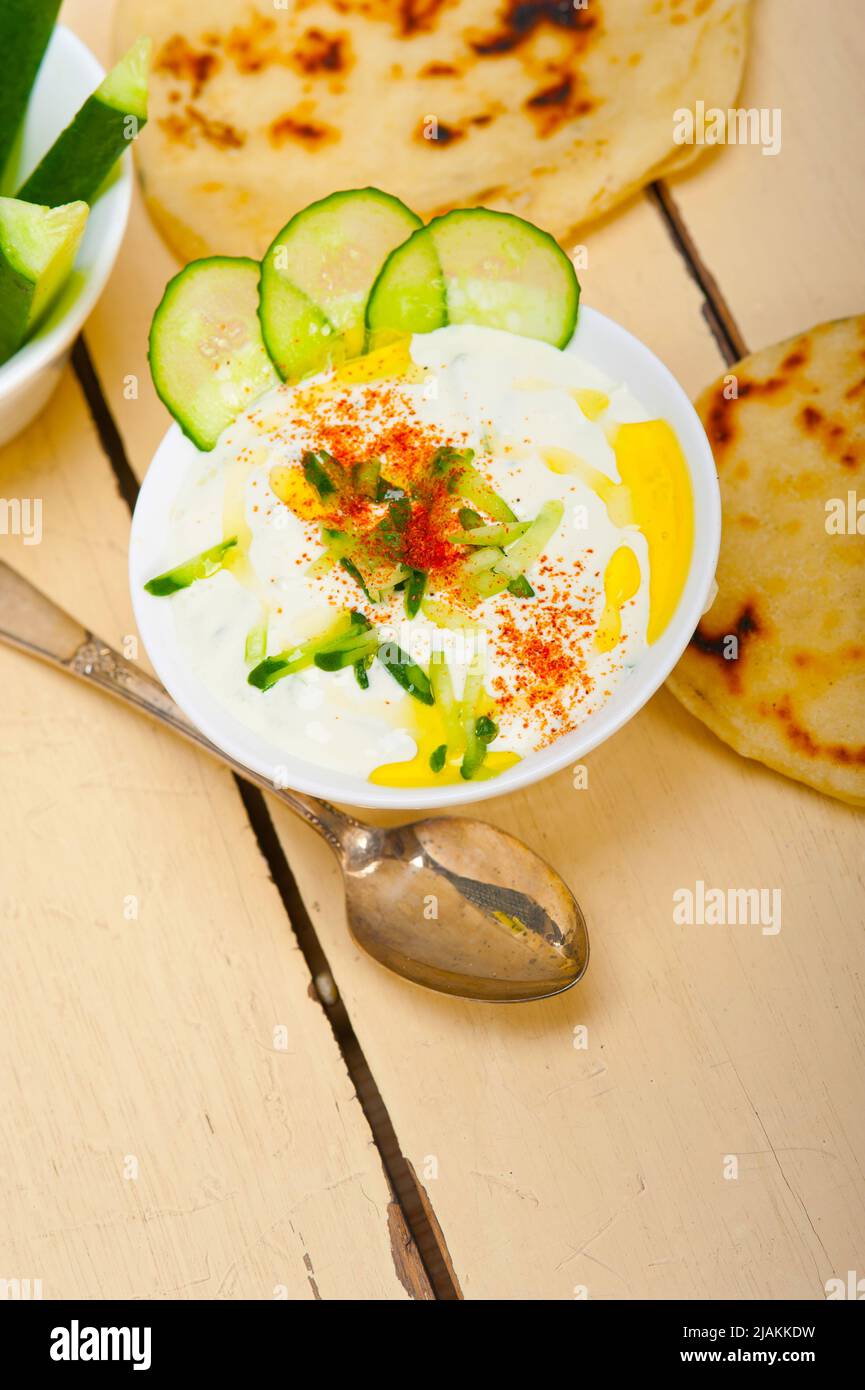 Arab middle east salatit laban wa kh’yar Khyar Bi Laban goat yogurt and cucumber salad Stock Photo