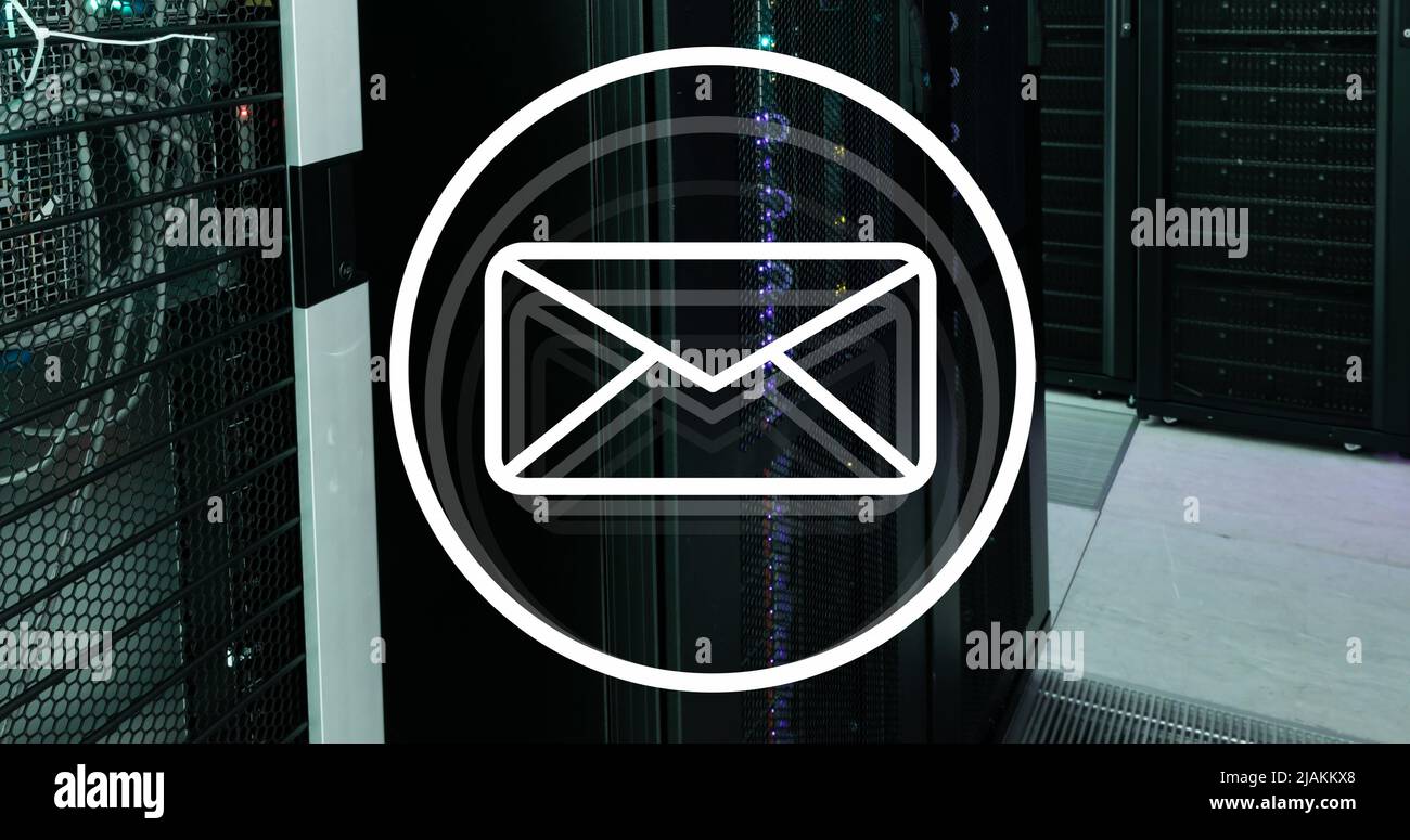 Image of email icon over servers Stock Photo