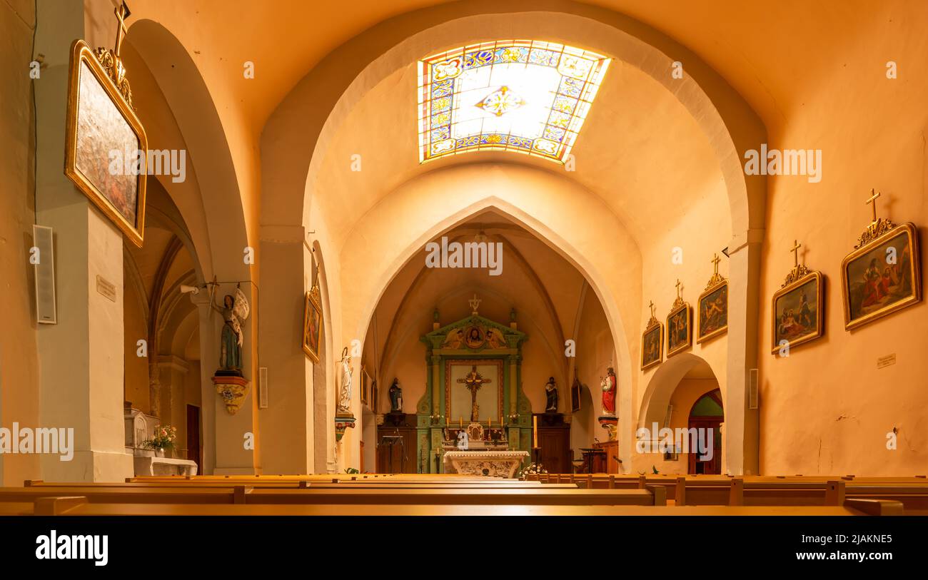 Interior of the church of the small village of Bouzigues on the pond of Thau, in Herault, Occitanie, France Stock Photo