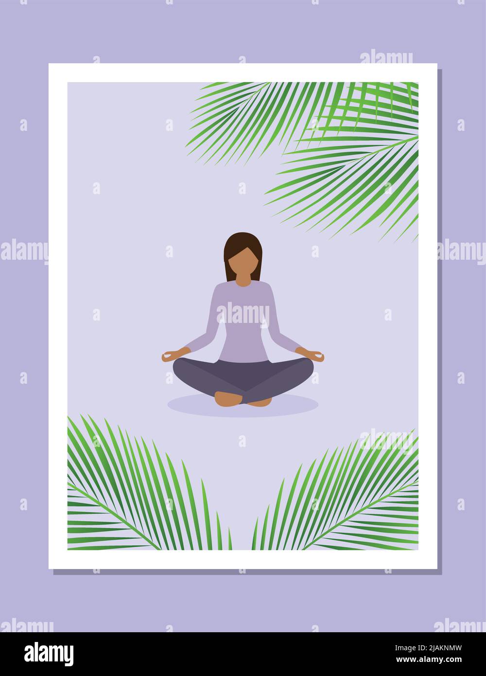 yoga girl in meditation pose on palm background Stock Vector Image ...