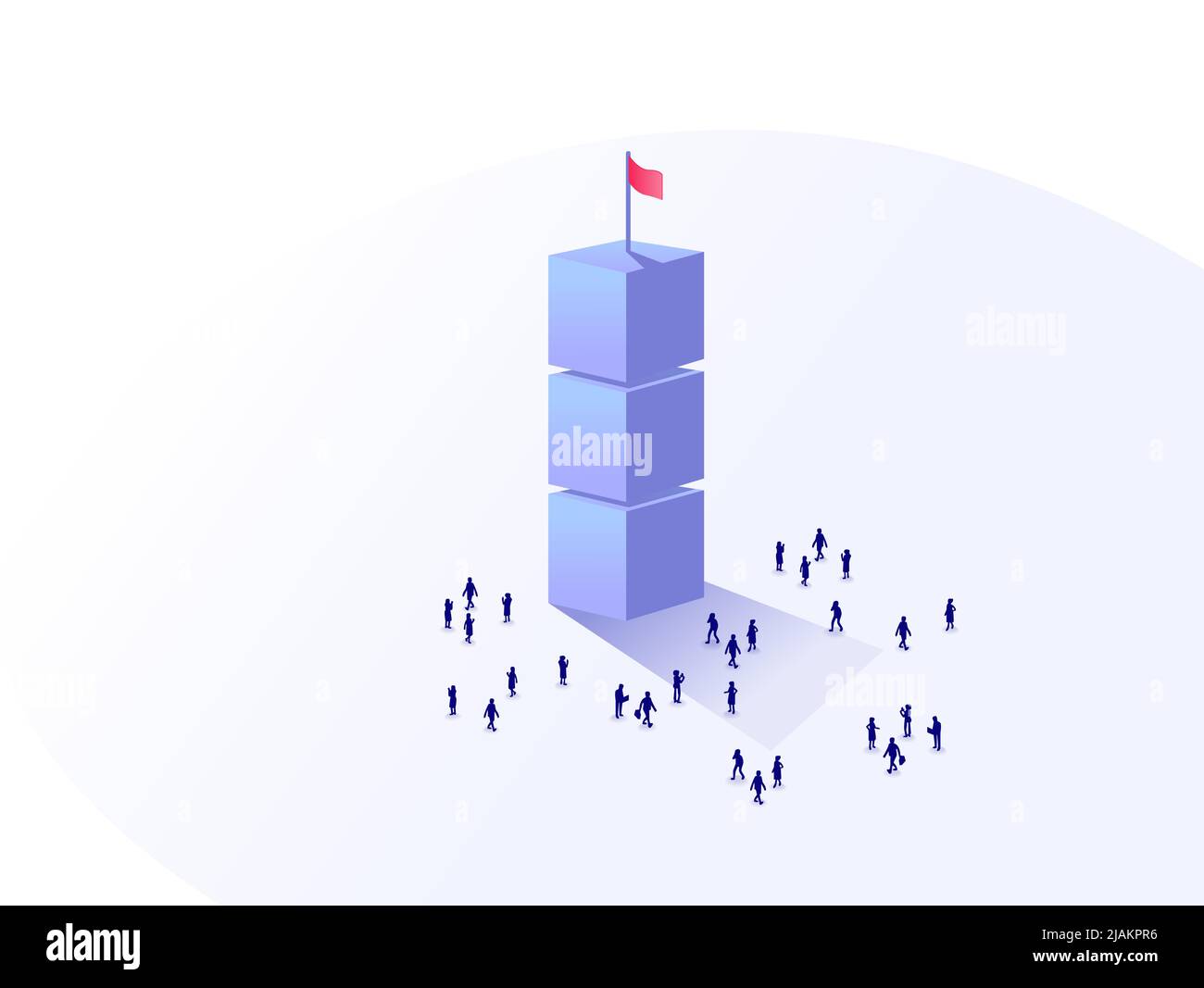 Workforce gathering around stacked boxes. Concept of achievement and project milestone. Vector illustration for success and reaching a common organiza Stock Vector