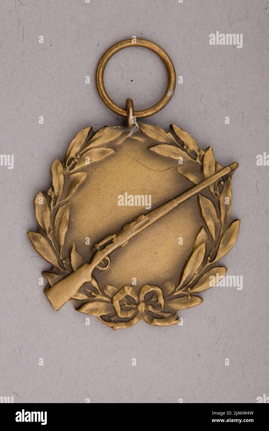 Commemorative badge of the shooting competition of the city of Vallorbe Huguenin Frères & Co Stock Photo
