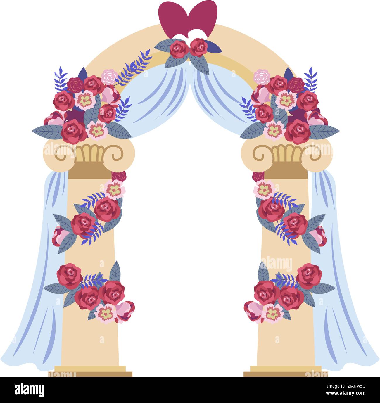 Wedding arch decorated with flowers and veils Stock Vector