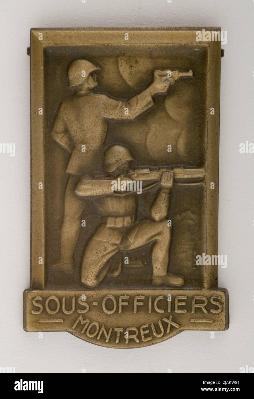 Bronze Memorial Badge of the Shooting Competition for NCOs in Montreux Huguenin Frères & Co Stock Photo