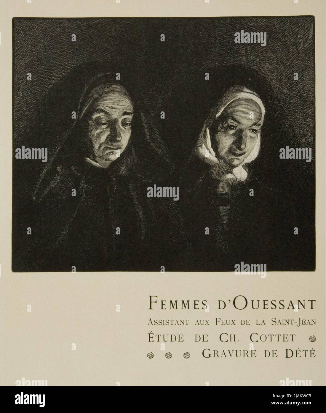 Women of Ouessant Assistant at the Fires of Saint Jean / Women from Ouessant Participating in Midsummer Fire  According to Charles Cottet, pl. Z: the image numero Specimen, 01.01.1904 Disted, Eugène (1848 1922) Stock Photo