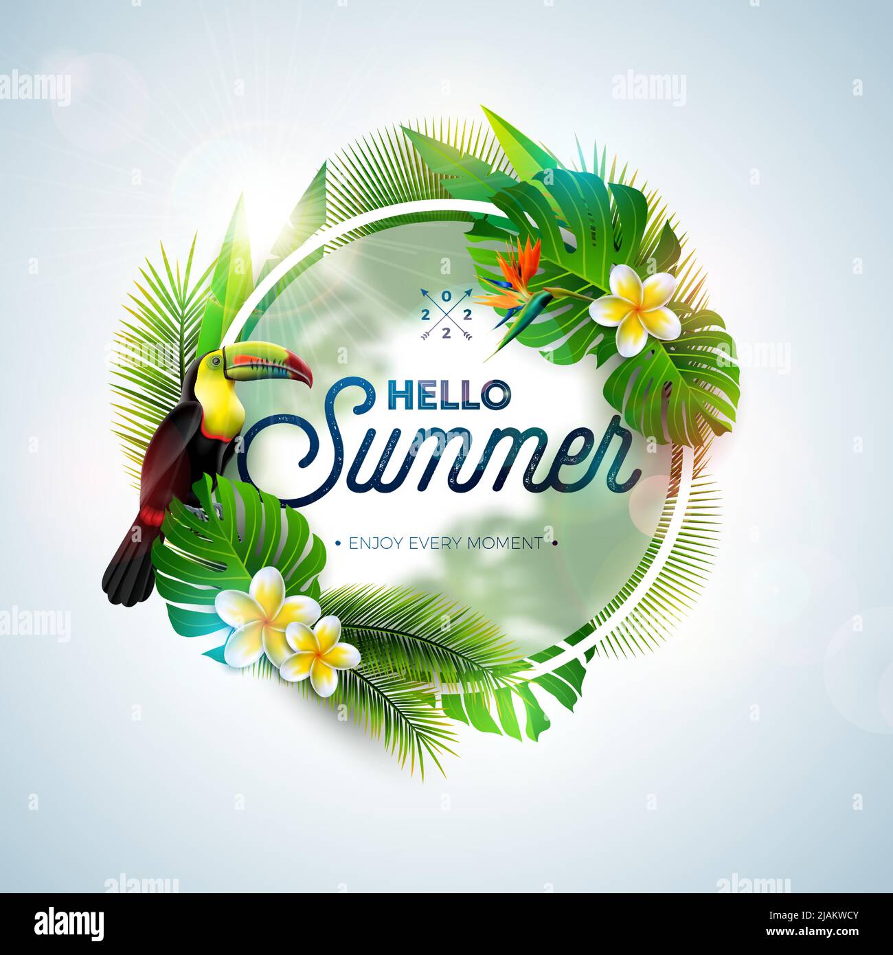 Tropical Summer Holiday Design with Toucan Bird and Parrot Flower on ...