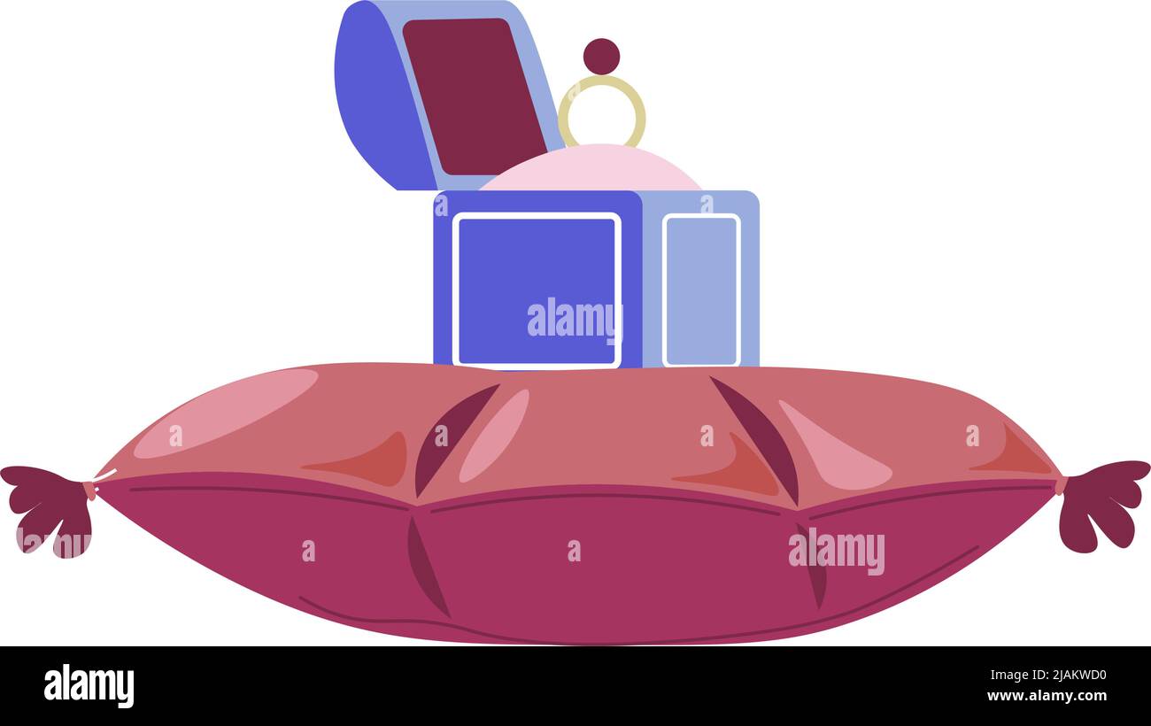 Wedding ring in box, cushion with jewelry vector Stock Vector Image