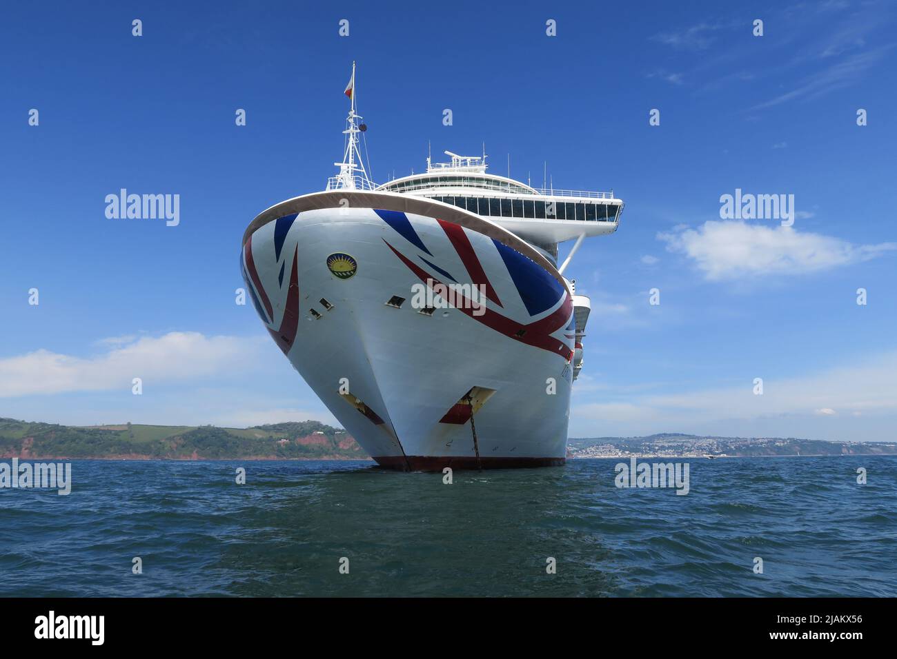 The 'Ventura' cruise liner moored in the bay outside of Teignmouth, Devon. Stock Photo