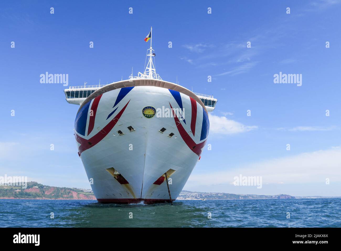 The 'Ventura' cruise liner moored in the bay outside of Teignmouth, Devon. Stock Photo