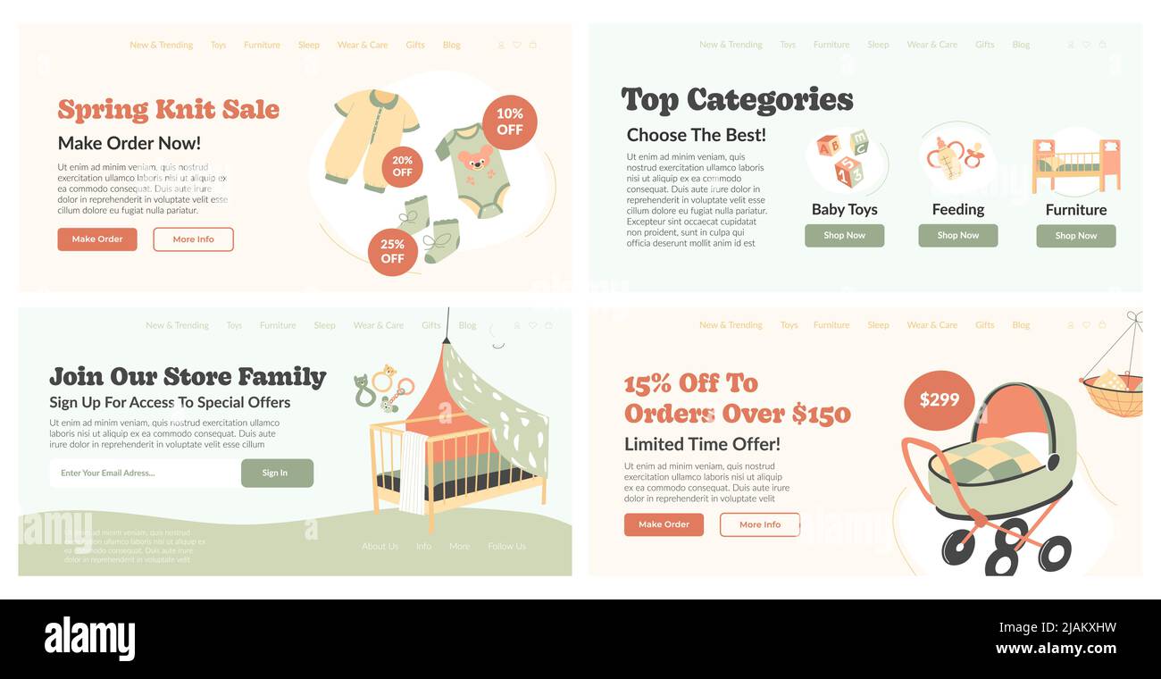 Baby store special offers at web banner design set Stock Vector Image