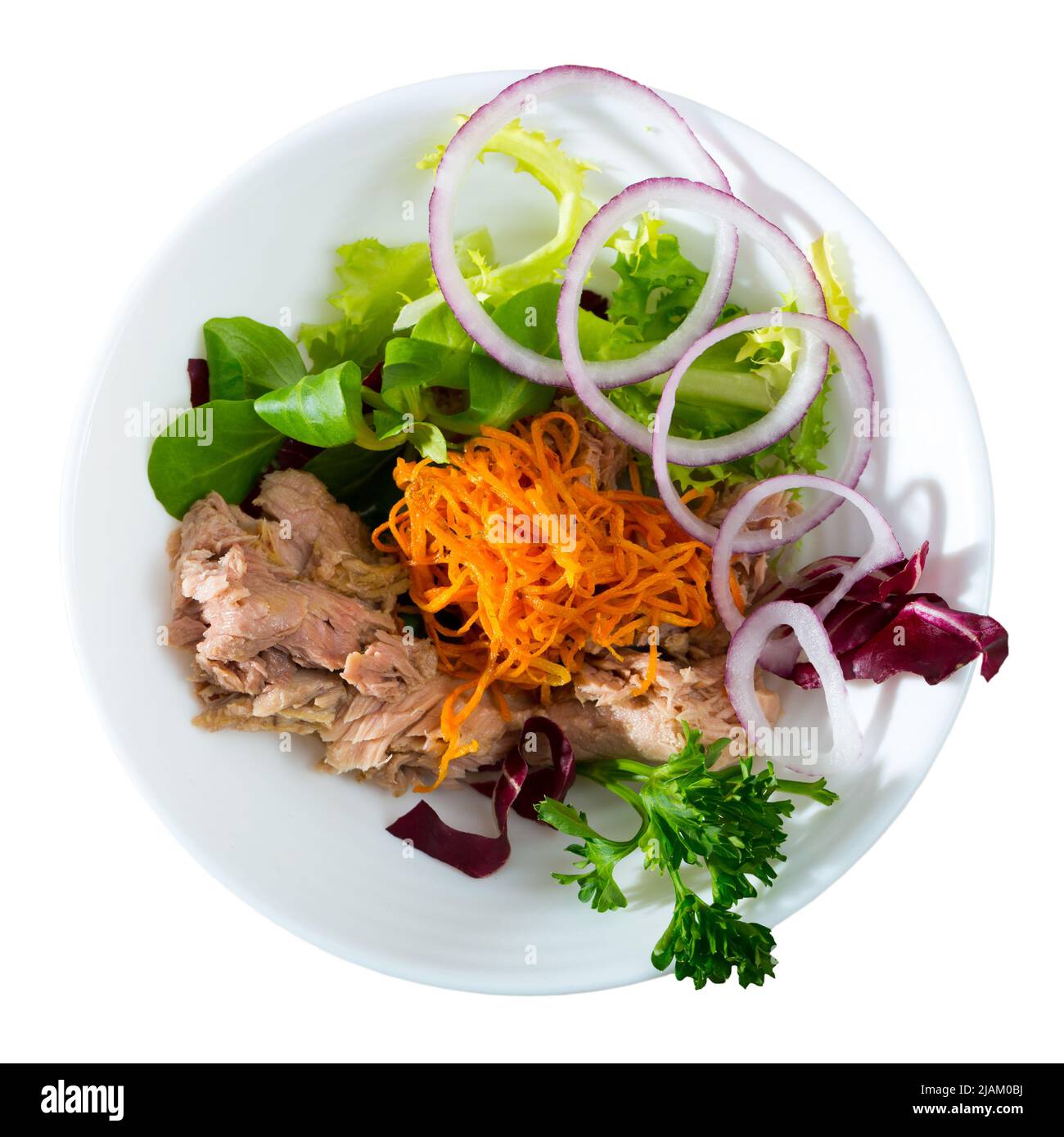 Top view of salad with carrot, canned tuna, onion Stock Photo Alamy