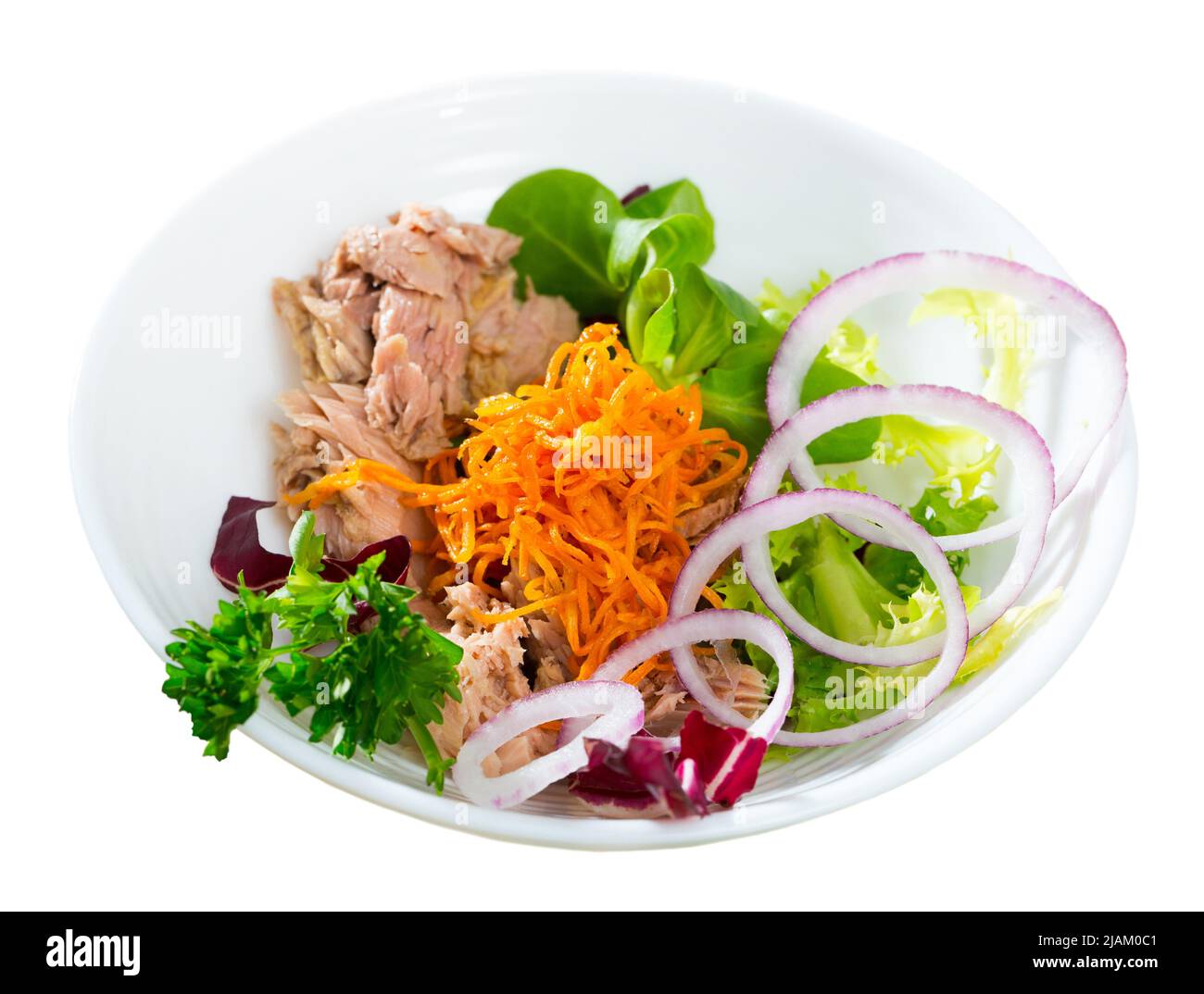Salad of carrots with canned tuna, onion Stock Photo