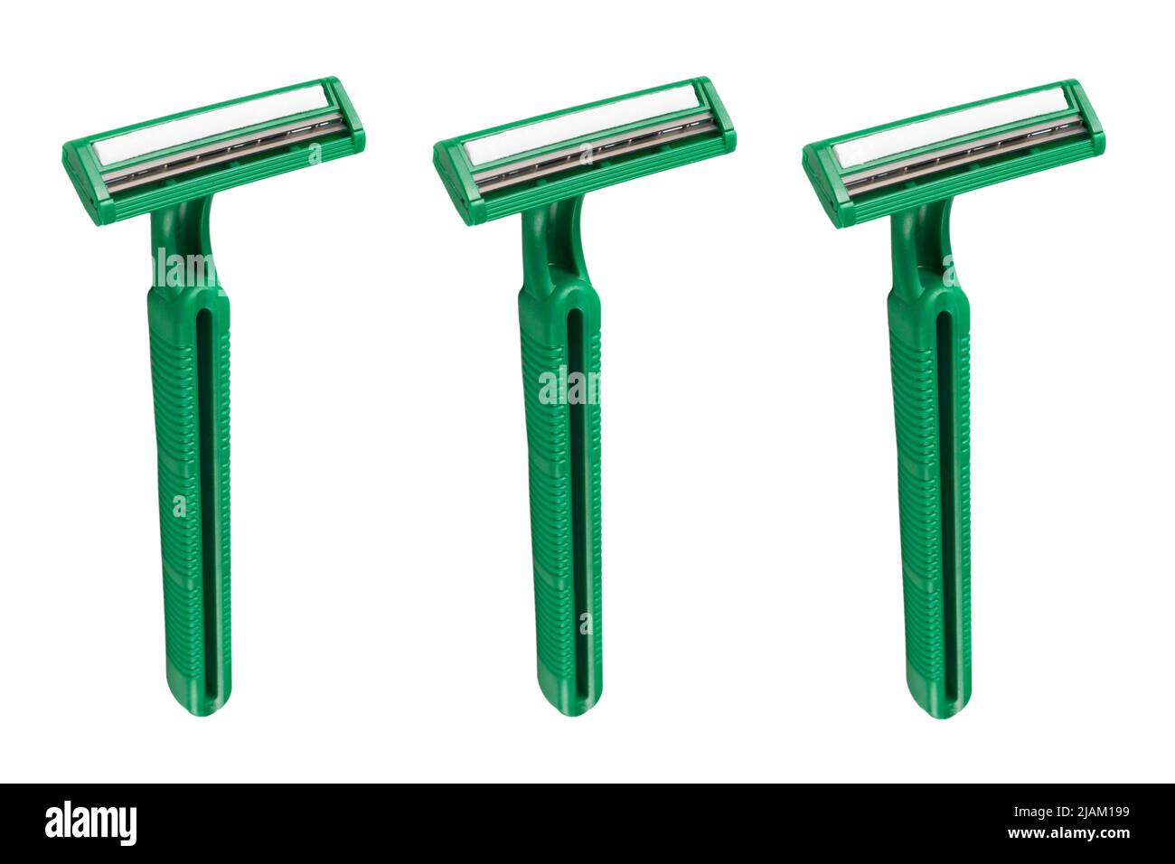 Blue disposable razor blade isolated on white background. Single use