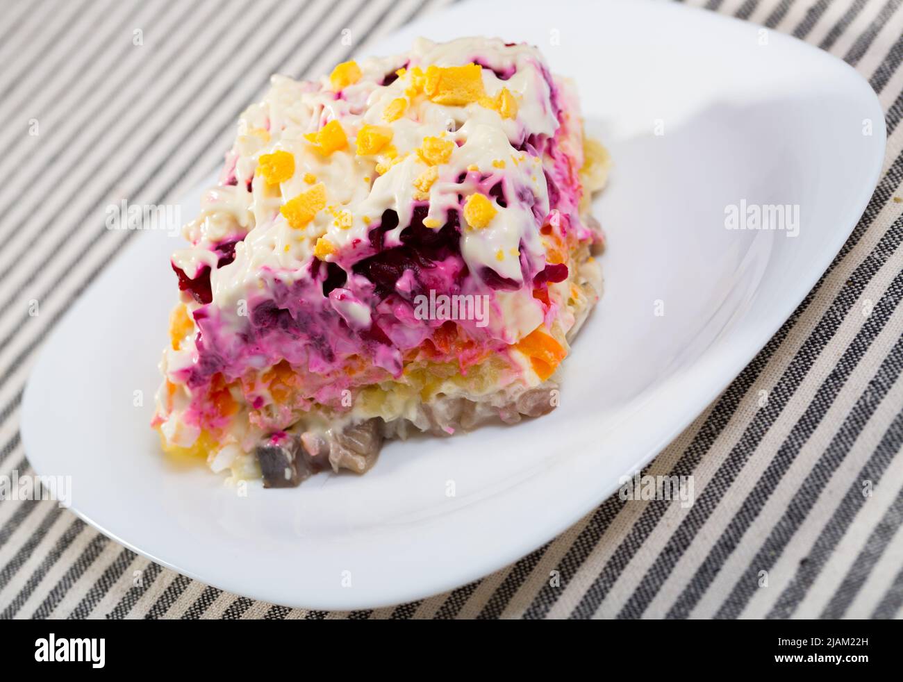 Russian dressed herring salad Stock Photo Alamy