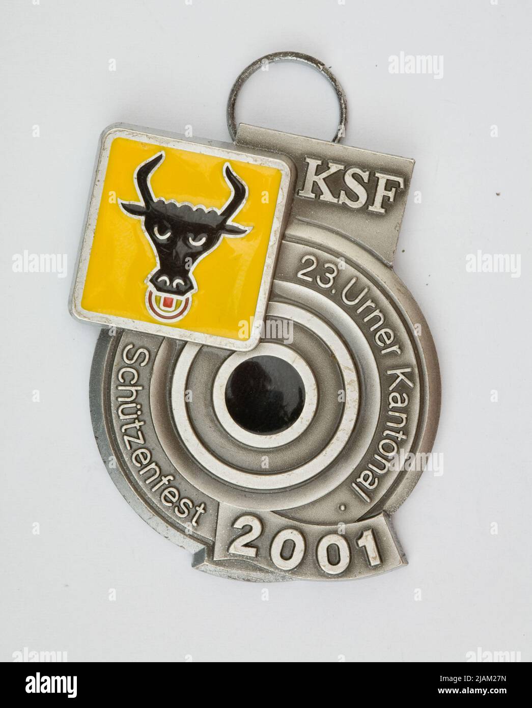 Commemorative badge of 23 cantonal shooting competitions conducted in the URI canton Huguenin Stock Photo
