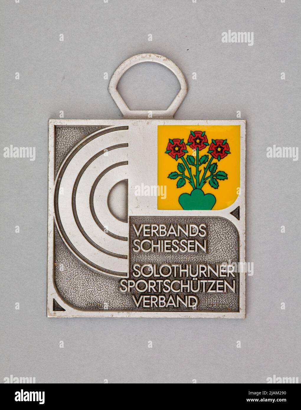 Commemorative badge of the Shooting Association in Lostorf, Canton Solura Huguenin Frères & Co Stock Photo