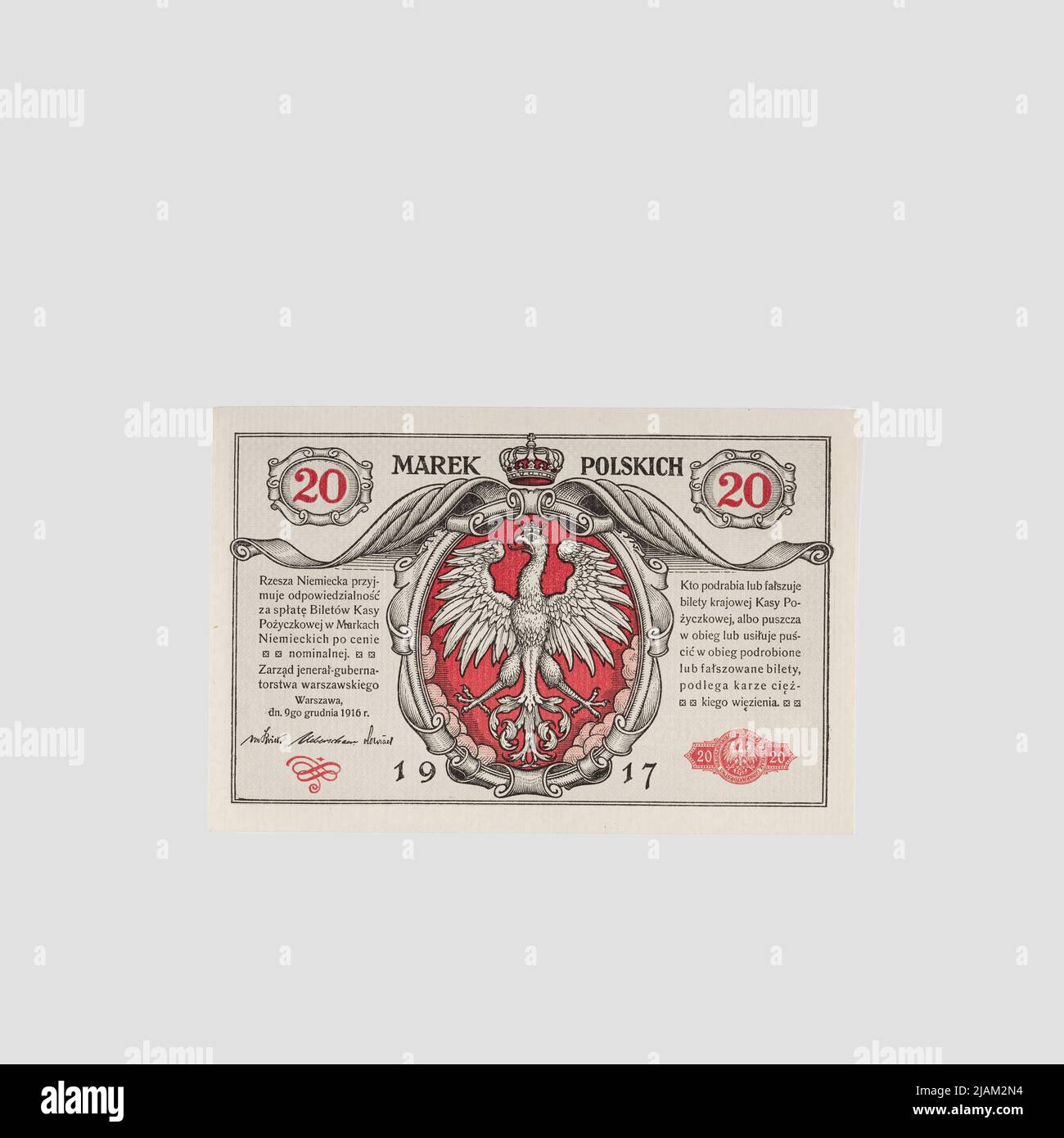Banking for 20 Polish brands, General Warsaw Government (1915–1918), Polish National Loan Fund, 9/12/1916/ 1917, series I ( General ) Polish National Loan Fund, Reichsdruckerei, Berlin Stock Photo