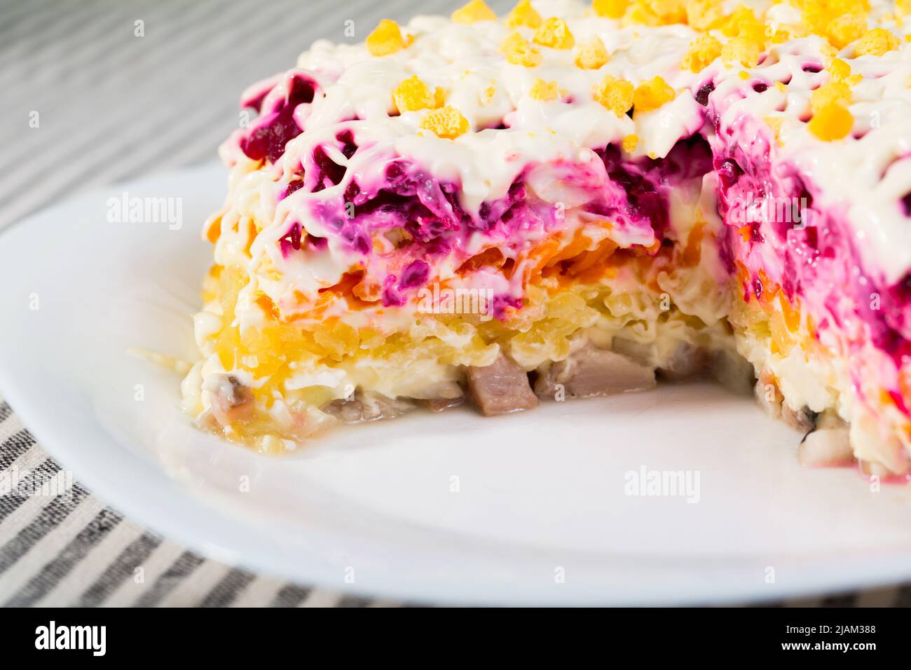 Russian dressed herring salad Stock Photo Alamy