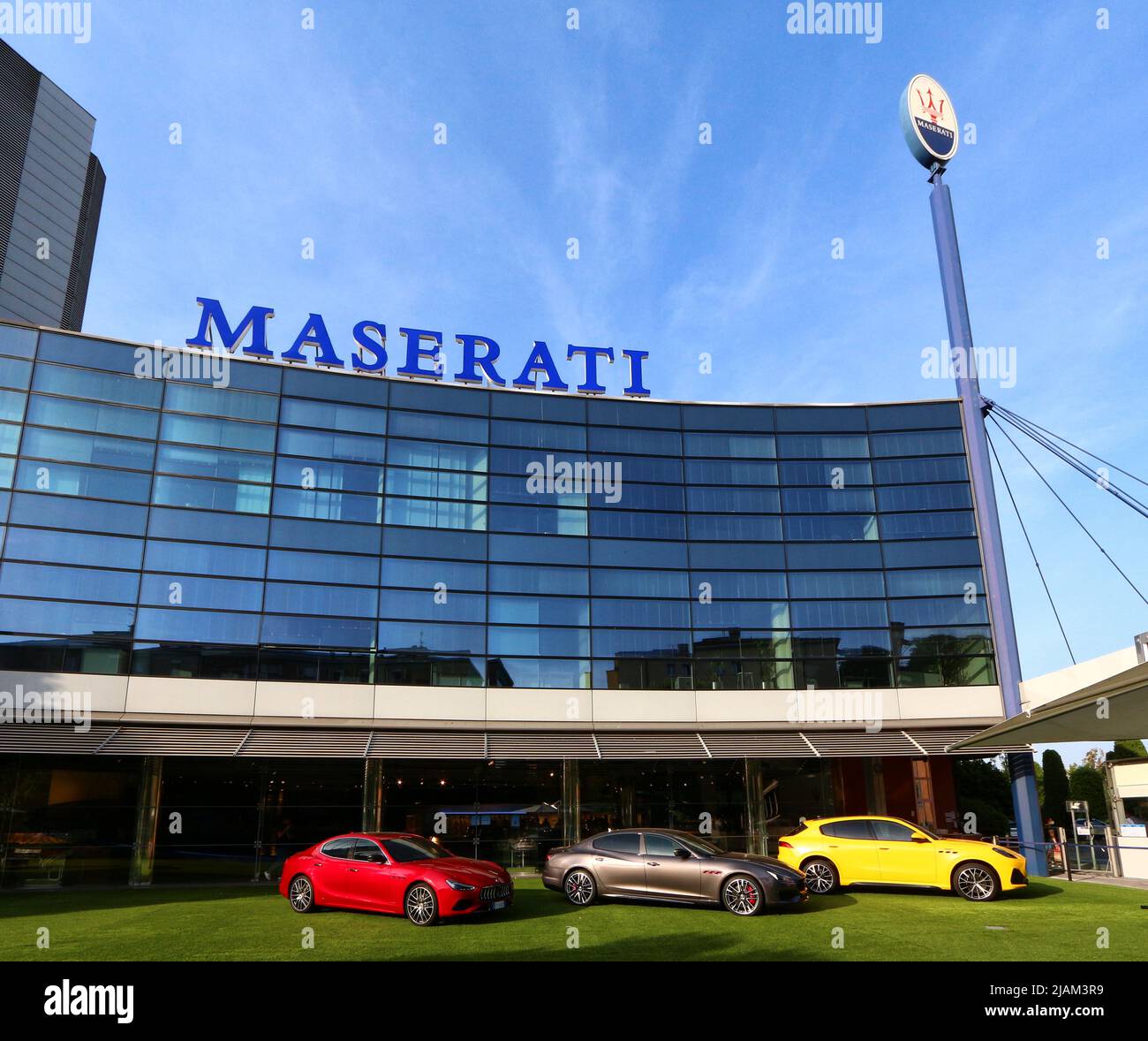 Modena, Italy, may 2022, Maserati cars in front of the factory showroom,  Motor Valley exibition Stock Photo - Alamy