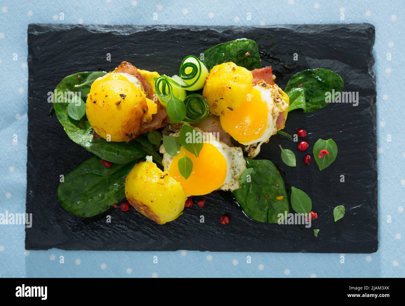 Potato burgers with quail egg Stock Photo