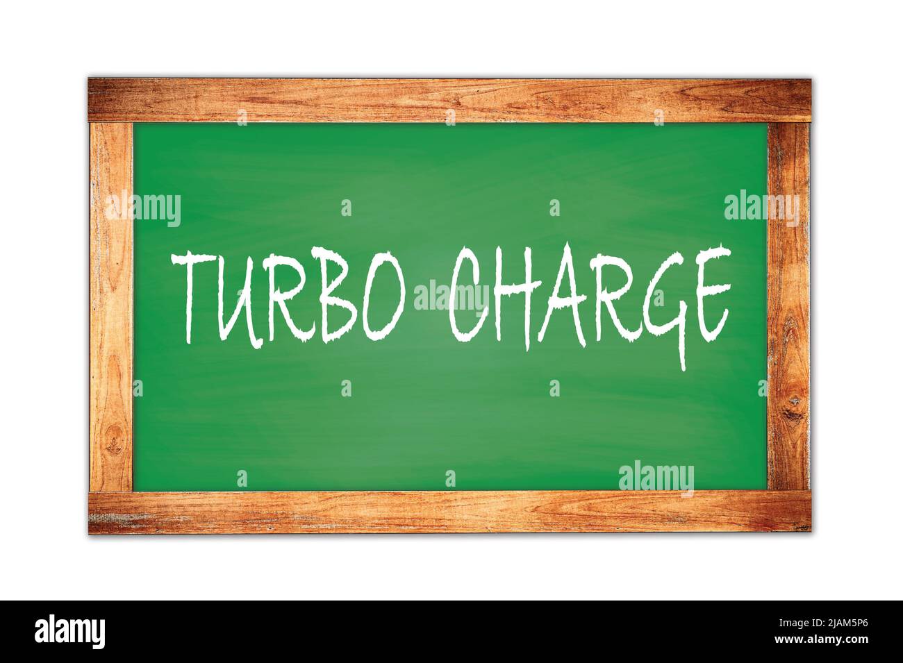 TURBO  CHARGE text written on green wooden frame school blackboard. Stock Photo
