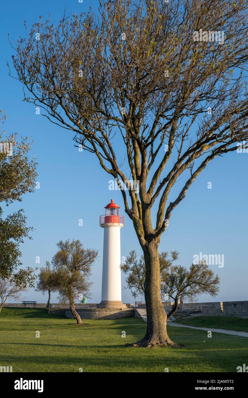Lighthouse in Port de Saint-Martin-de-Ré, Ile de Re in the west of France Stock Photo