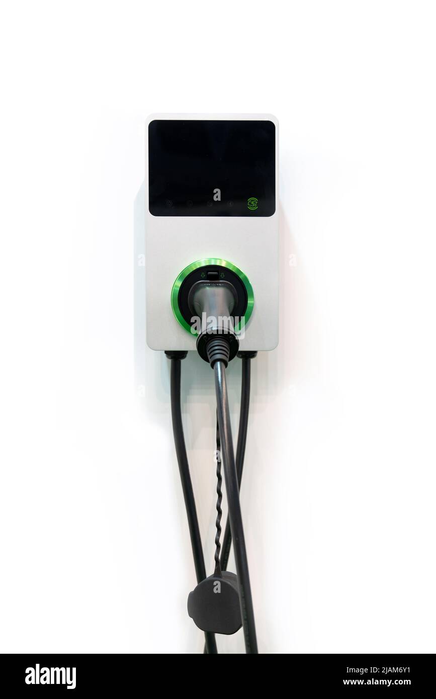 Charging station for electric vehicles on a wall Stock Photo