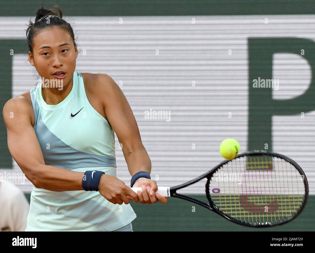 French Tennis Championship "Roland Garros" 2022. Fourth round. Chinese tennis  player Zheng Qinwen during a match
