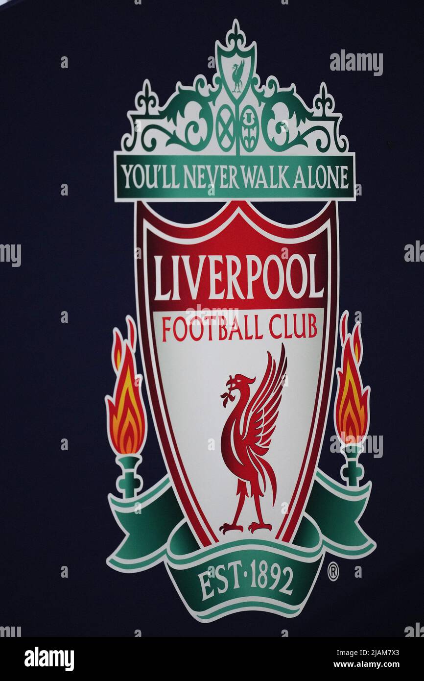 Liverpool FC shield during the UEFA Champions League Final match between Liverpool FC and Real Madrid played at Stade de France on May 28, 2022 in Paris, France. (Photo by Magma) Stock Photo