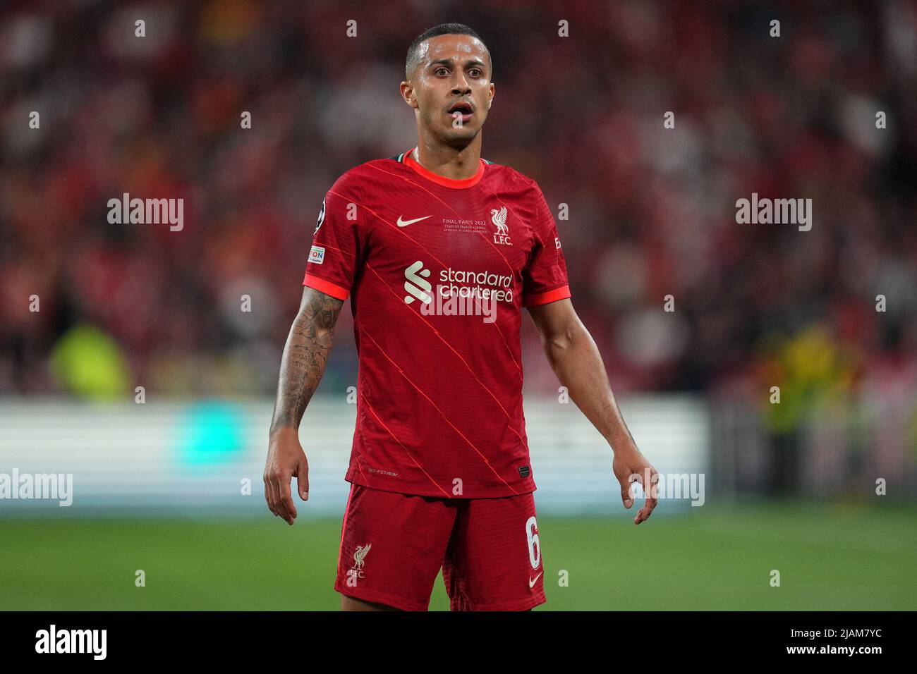 Thiago Alcantara of Liverpool FC during the UEFA Champions League Final match between Liverpool FC and Real Madrid played at Stade de France on May 28, 2022 in Paris, France. (Photo by Magma) Stock Photo