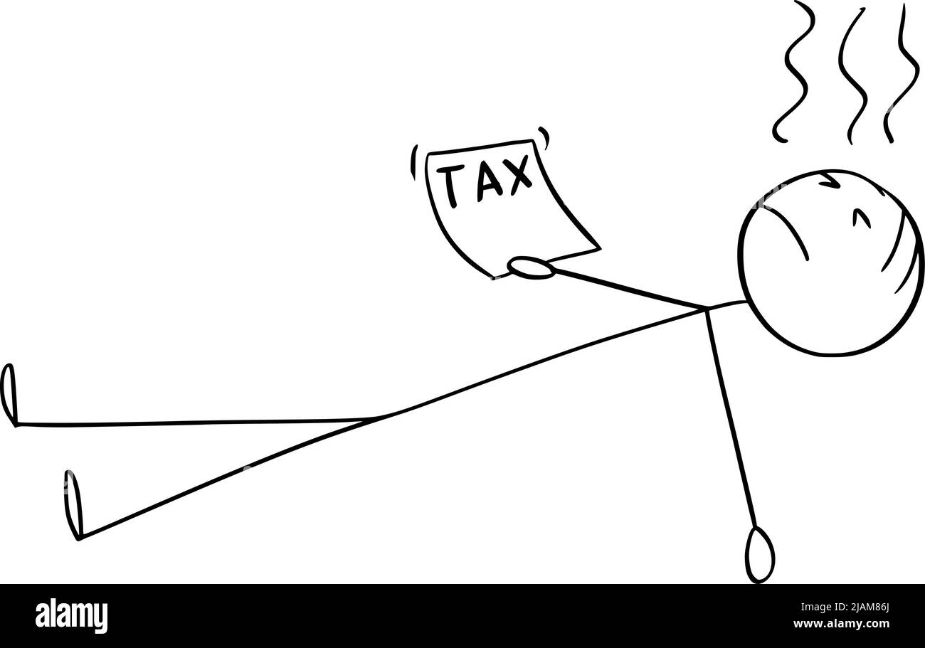 Shocked Person or Businessman Faint Due the High Taxes, Vector Cartoon Stick Figure Illustration Stock Vector