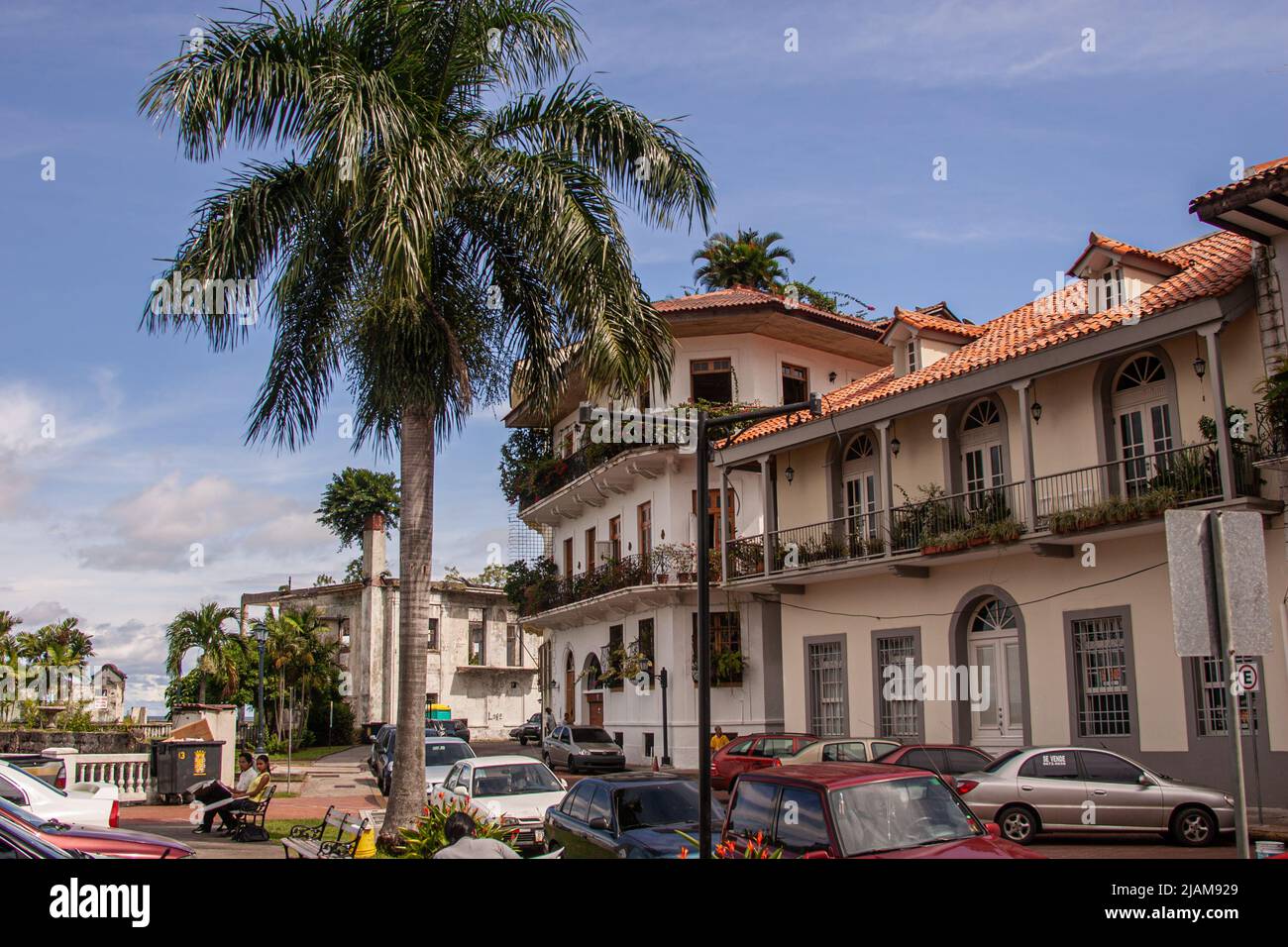 Panama City Street in the Old City, Casco Viejo, Panama, Stock Photo