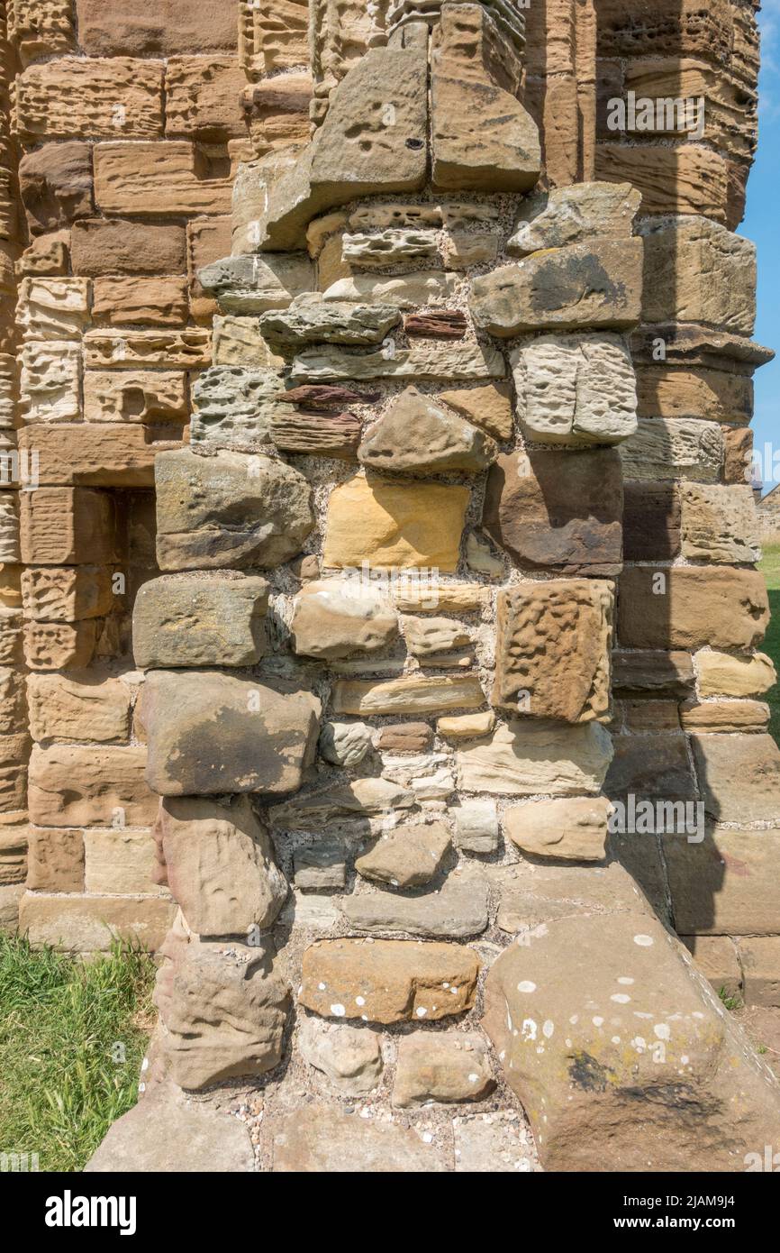 Detail showing typical internal wall construction in the ruins of Whitby Abbey, Whitby, North Yorkshire, UK. Stock Photo