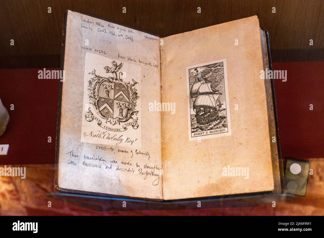 Inside cover page of 'History of the League' by John Dryden (1684) in