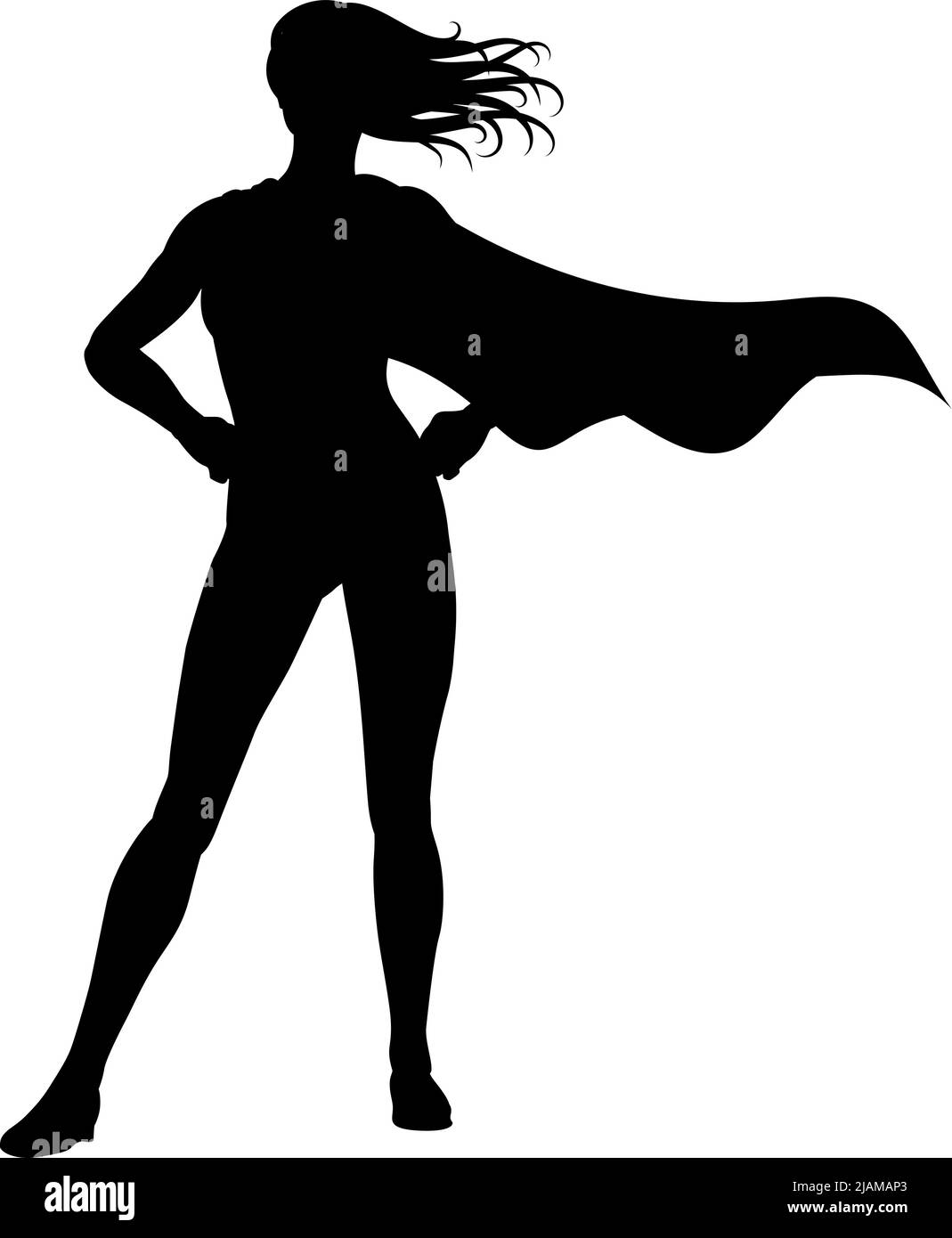 Super Hero Silhouette Superhero Cape Woman Stock Vector
