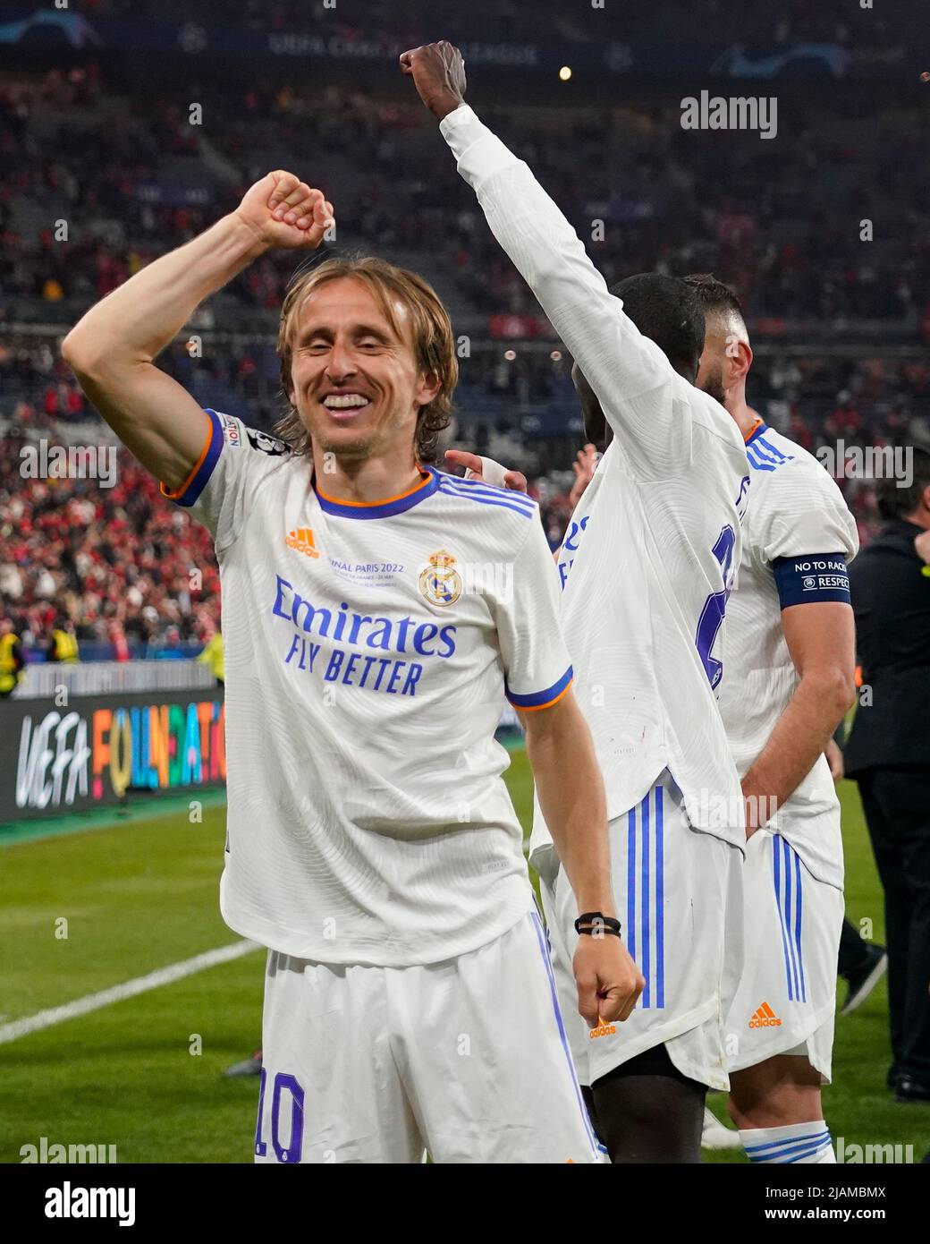 Luka Modric of Real Madrid celebrates the victory with the fans at full ...