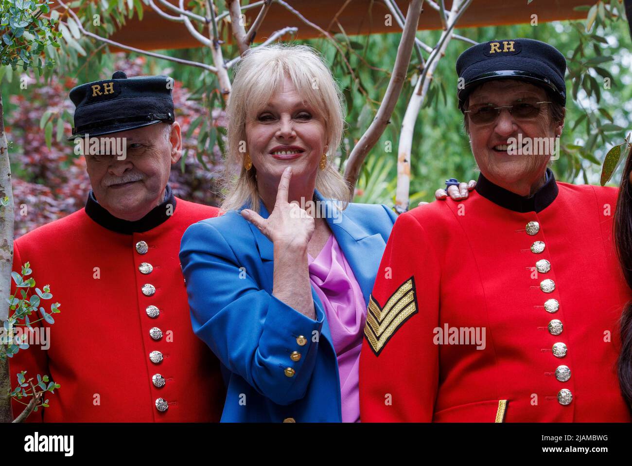 Dame Joanna Lumley, actress model and activist, at the RHS Chelsea Flower Show. She is a National Treasure. Stock Photo