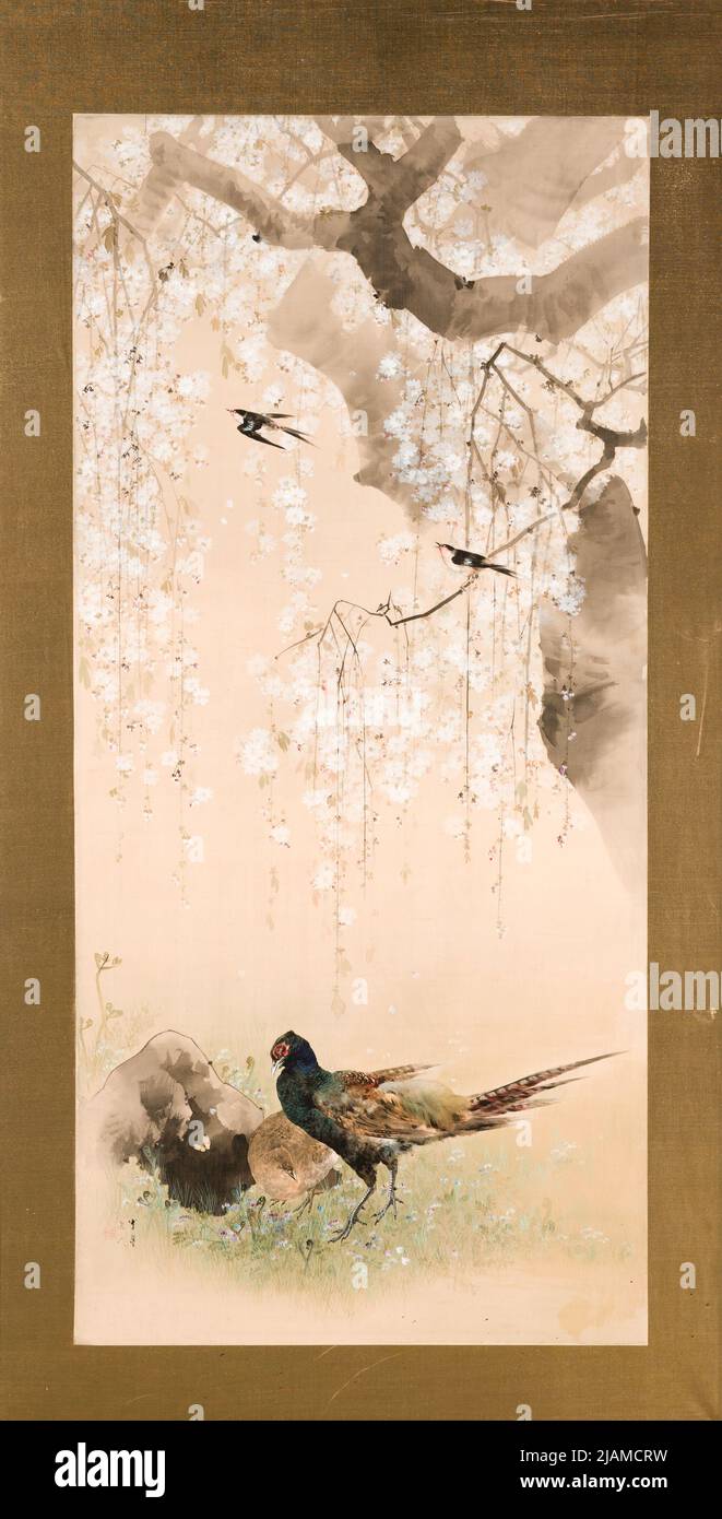 Spring. Pheasants under the blooming cherry, from the series Birds and