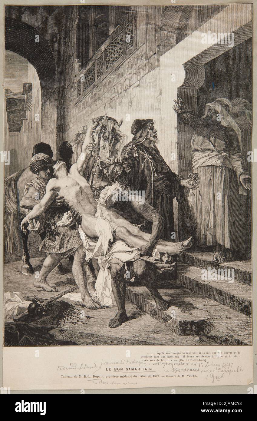 A good Samaritan according to the image of Edmund L. Dupain. French magazine clipping. Vallette, Maurice (1852 1880), Dupain, Edmond Louis (1847 1933) Stock Photo