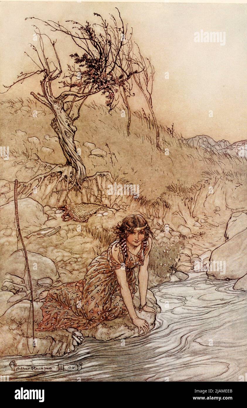 Hermia from ' A midsummer night's dream ' by William Shakespeare, 1564-1616; Illustrated by Arthur Rackham, 1867-1939 Publication date 1908 Publisher London, Heinemann; New York, Doubleday, Page & Co Stock Photo