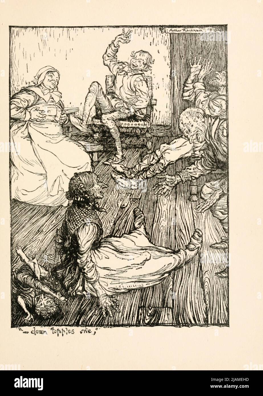 Down Topples She from ' A midsummer night's dream ' by William Shakespeare, 1564-1616; Illustrated by Arthur Rackham, 1867-1939 Publication date 1908 Publisher London, Heinemann; New York, Doubleday, Page & Co Stock Photo
