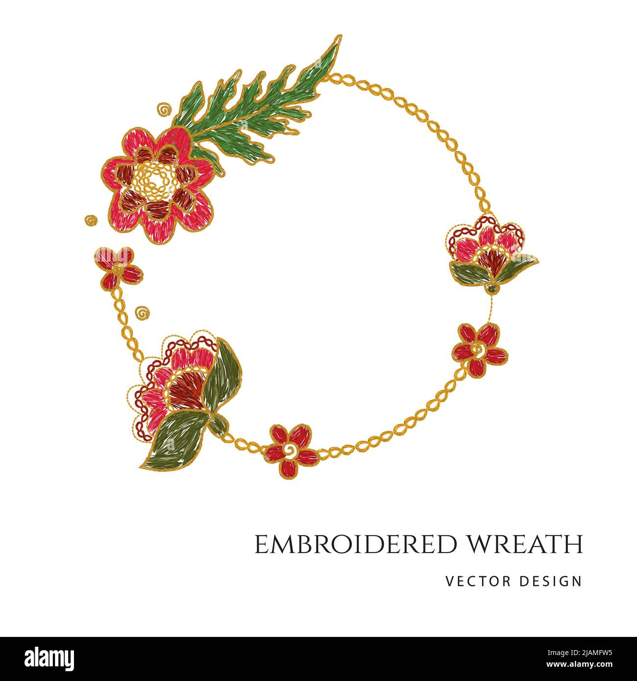Ukrainian hand made embroidery floral wreath. Vector illustration Stock Vector