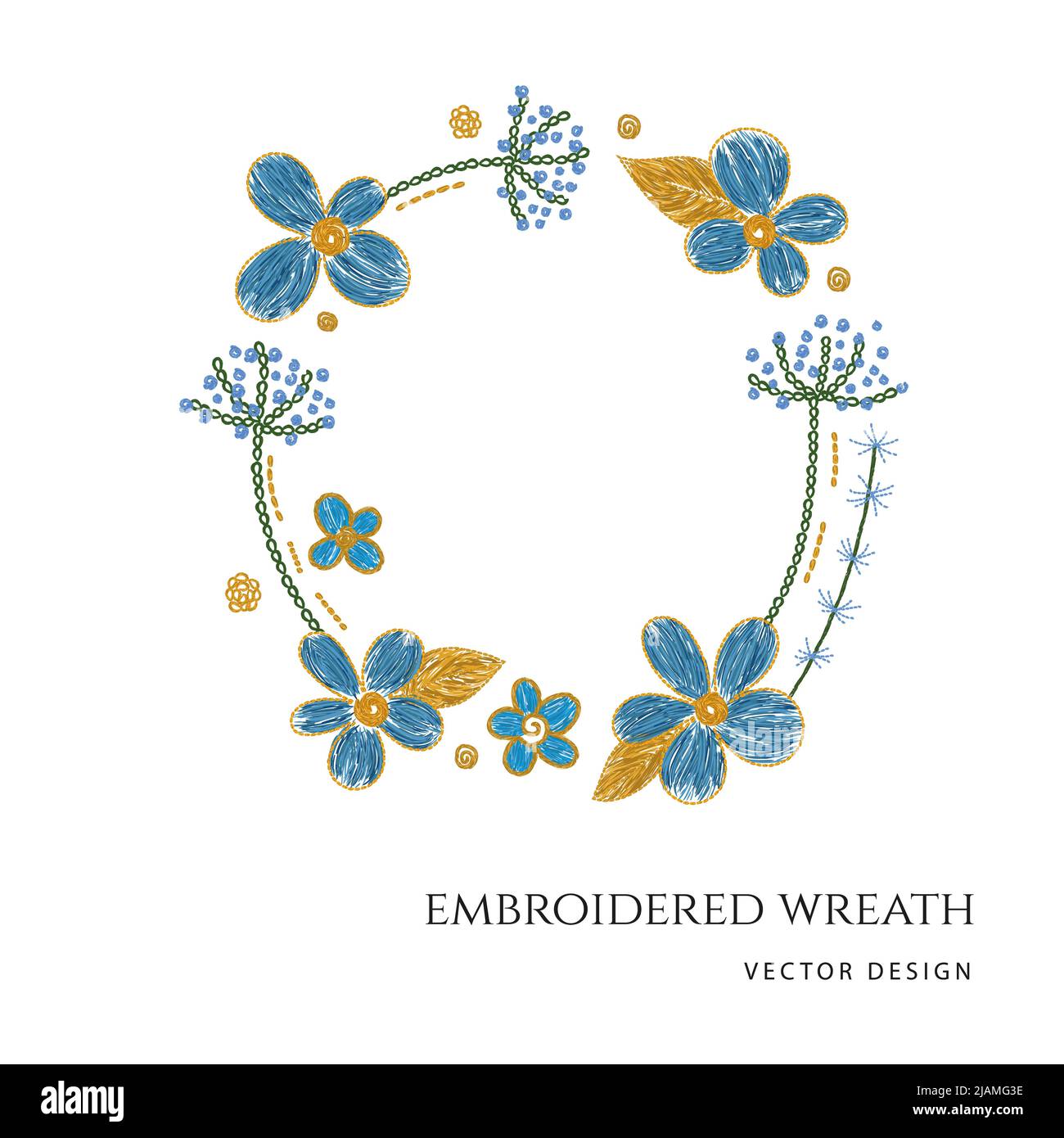 Ukrainian hand made embroidery floral wreath. Vector illustration Stock Vector