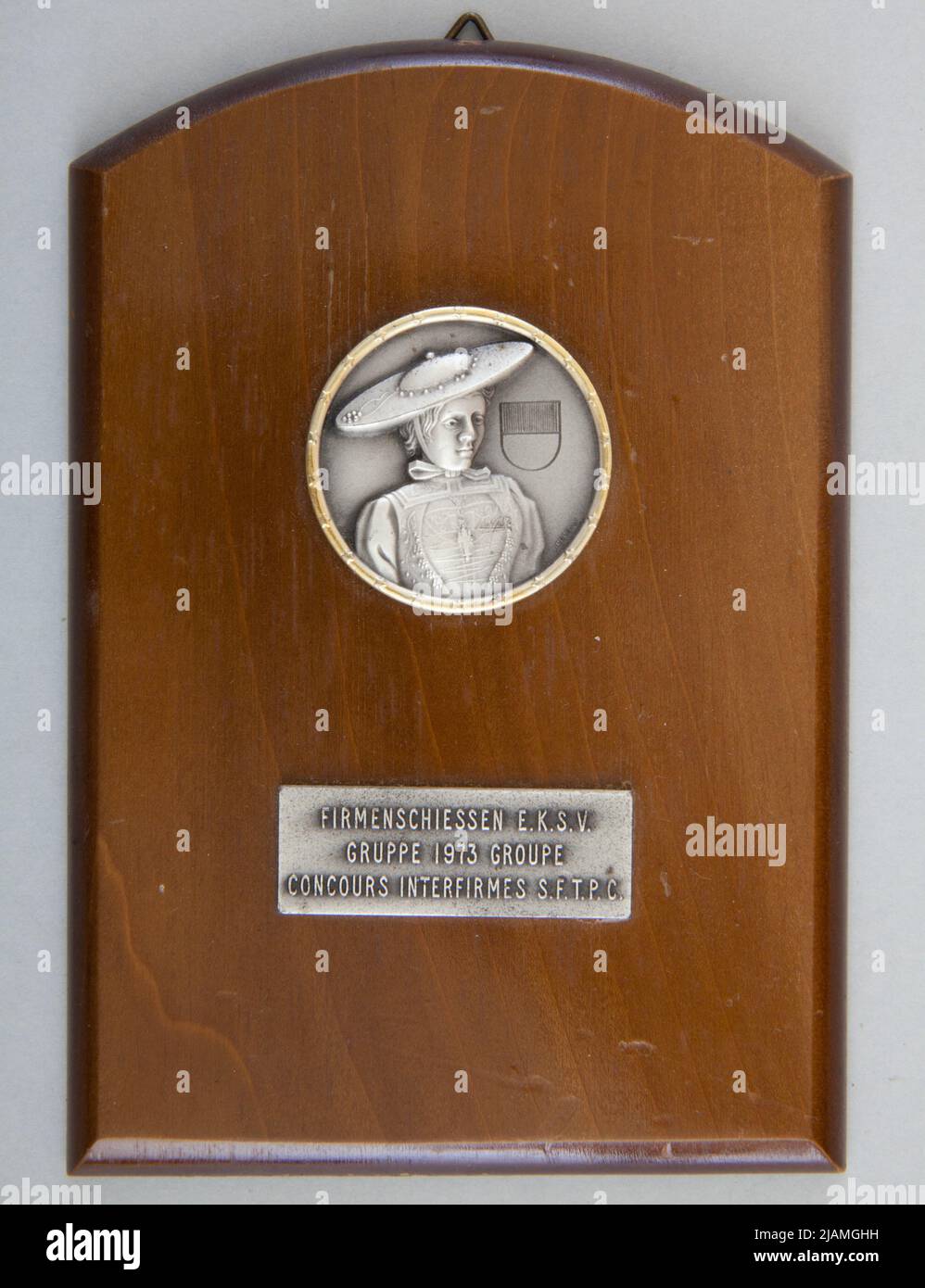 Commemorative plaque of group shooting competitions Huguenin Frères & Co Stock Photo