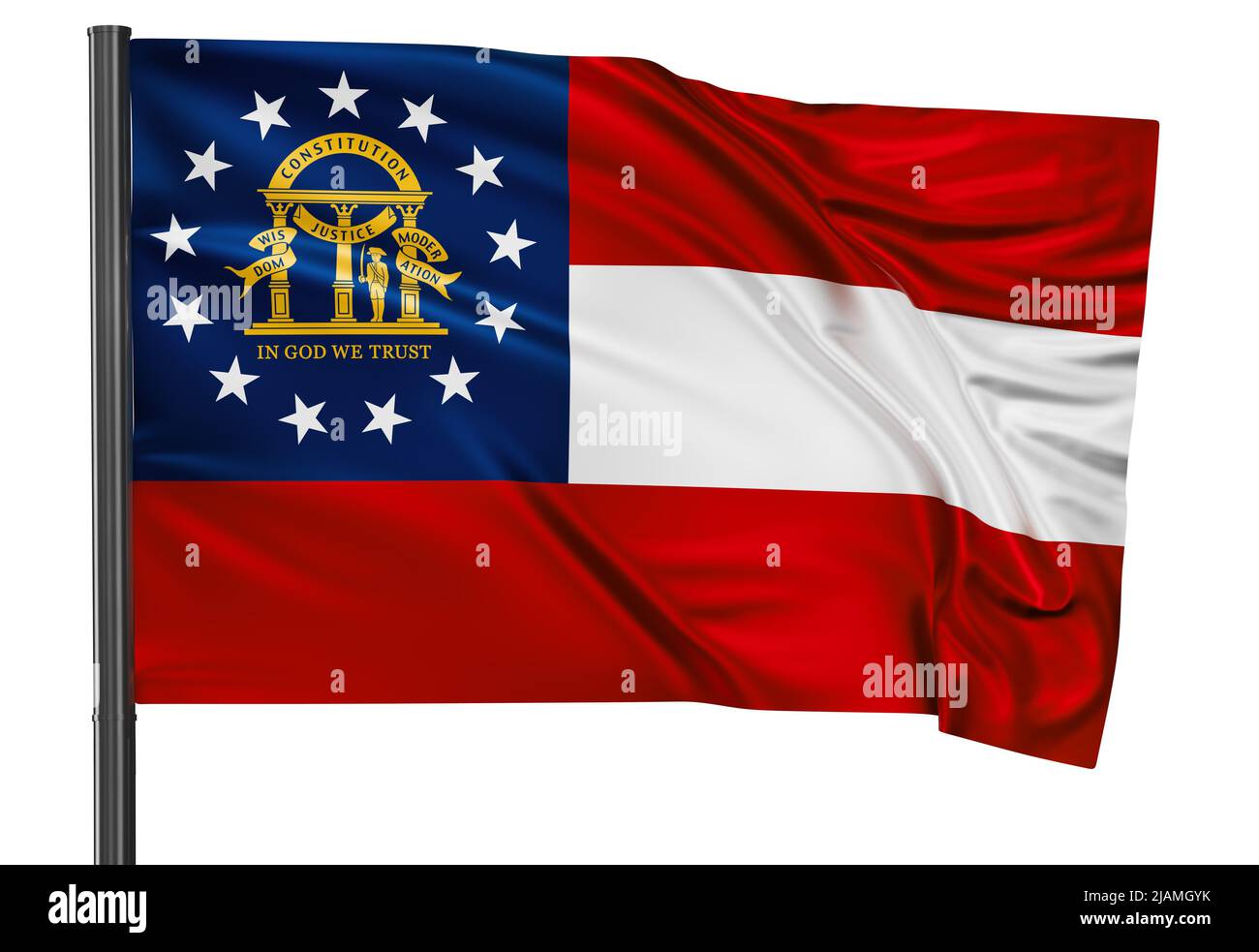 Georgia US state flag waving in the wind isolated on white background Stock Photo