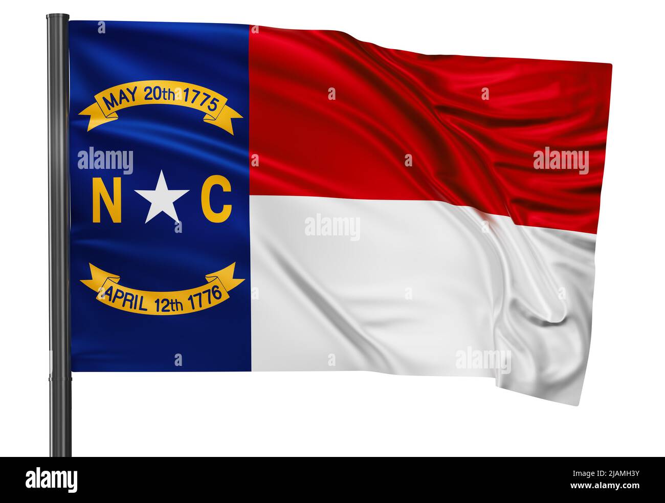 North Carolina US state flag waving in the wind isolated on white ...