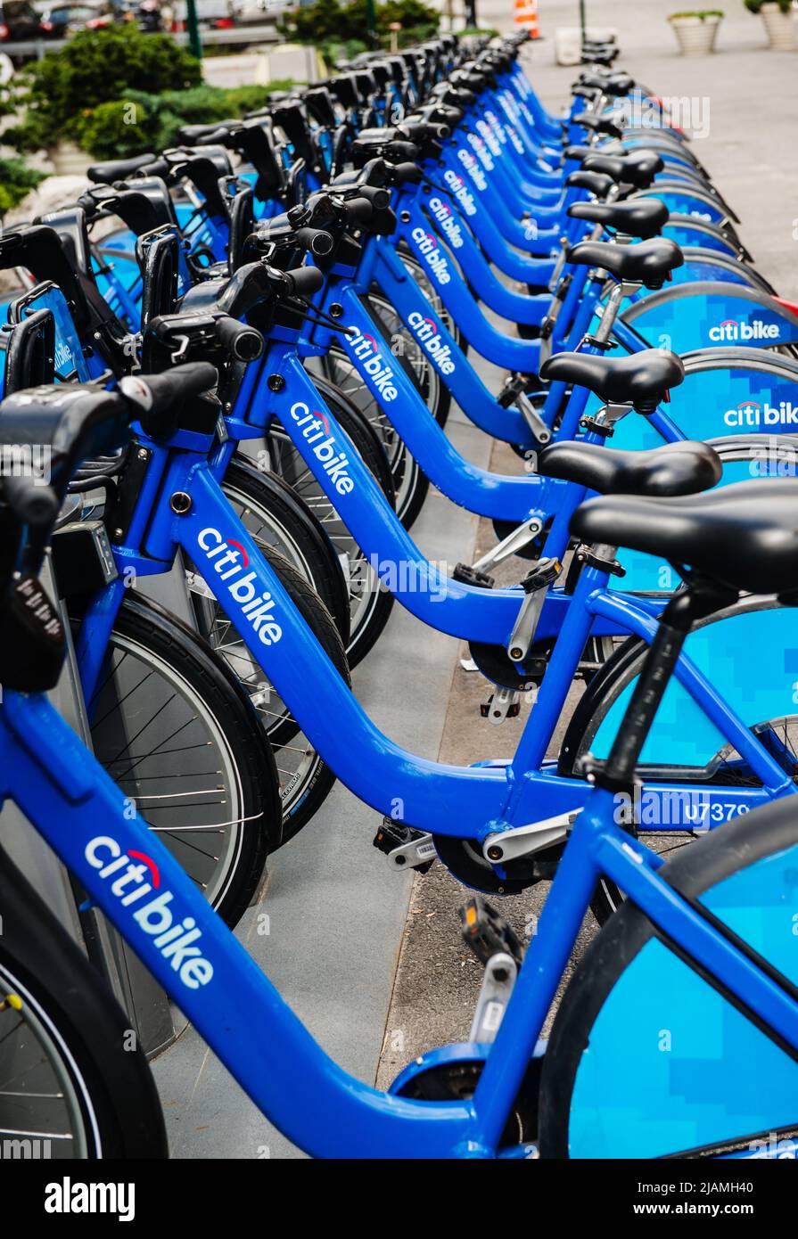 City Bikes parked in Lower Manhattan, New York City, New York Stock