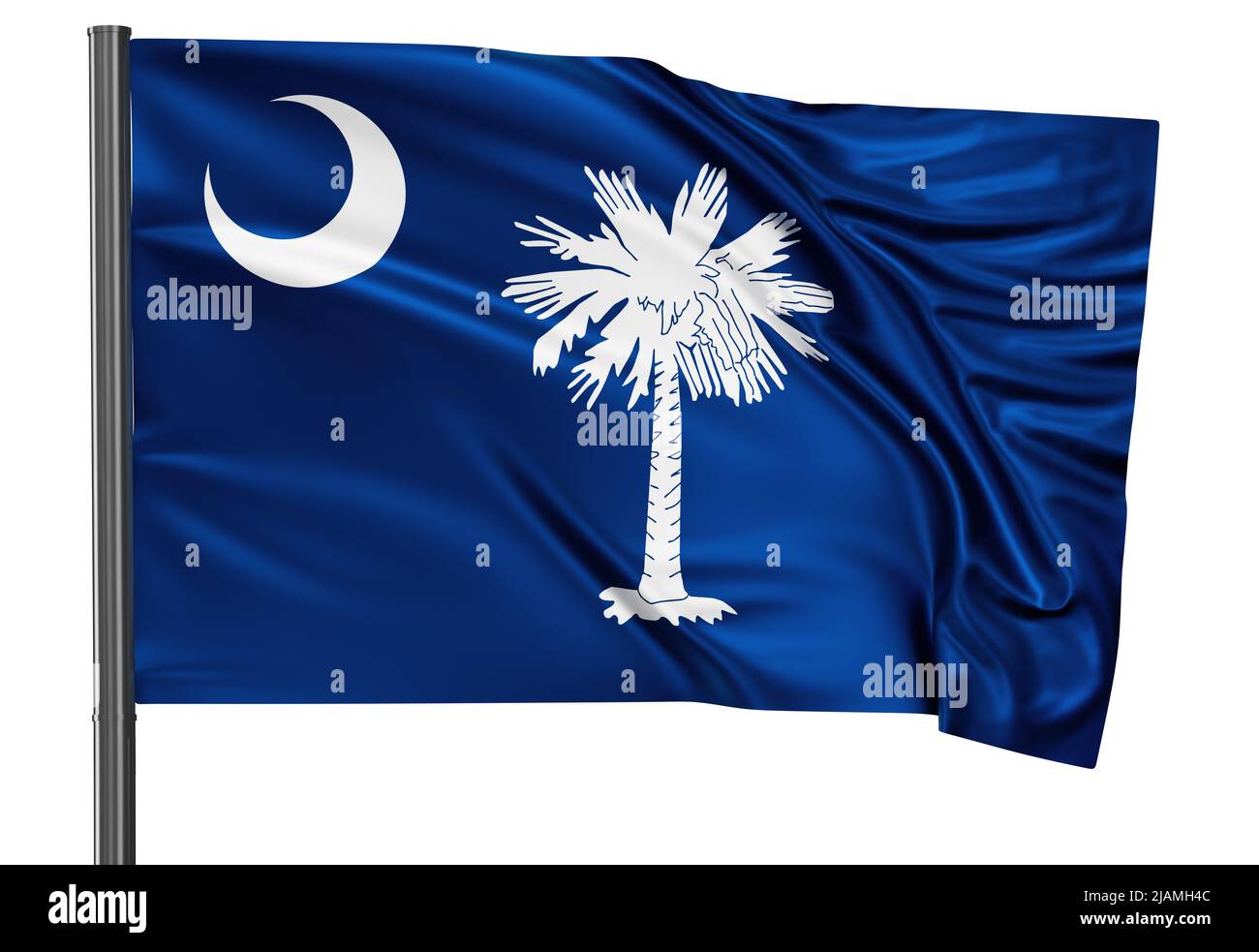 South Carolina US state flag waving in the wind isolated on white ...