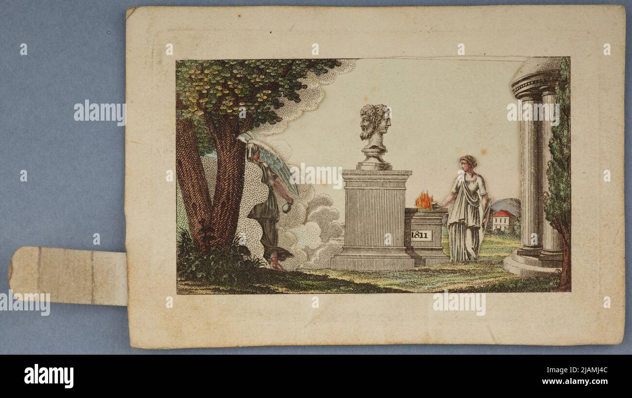 Moving toy: Oblation on the altar of Janus 1811 from: Paper toys from the Biedermeier era Stock Photo